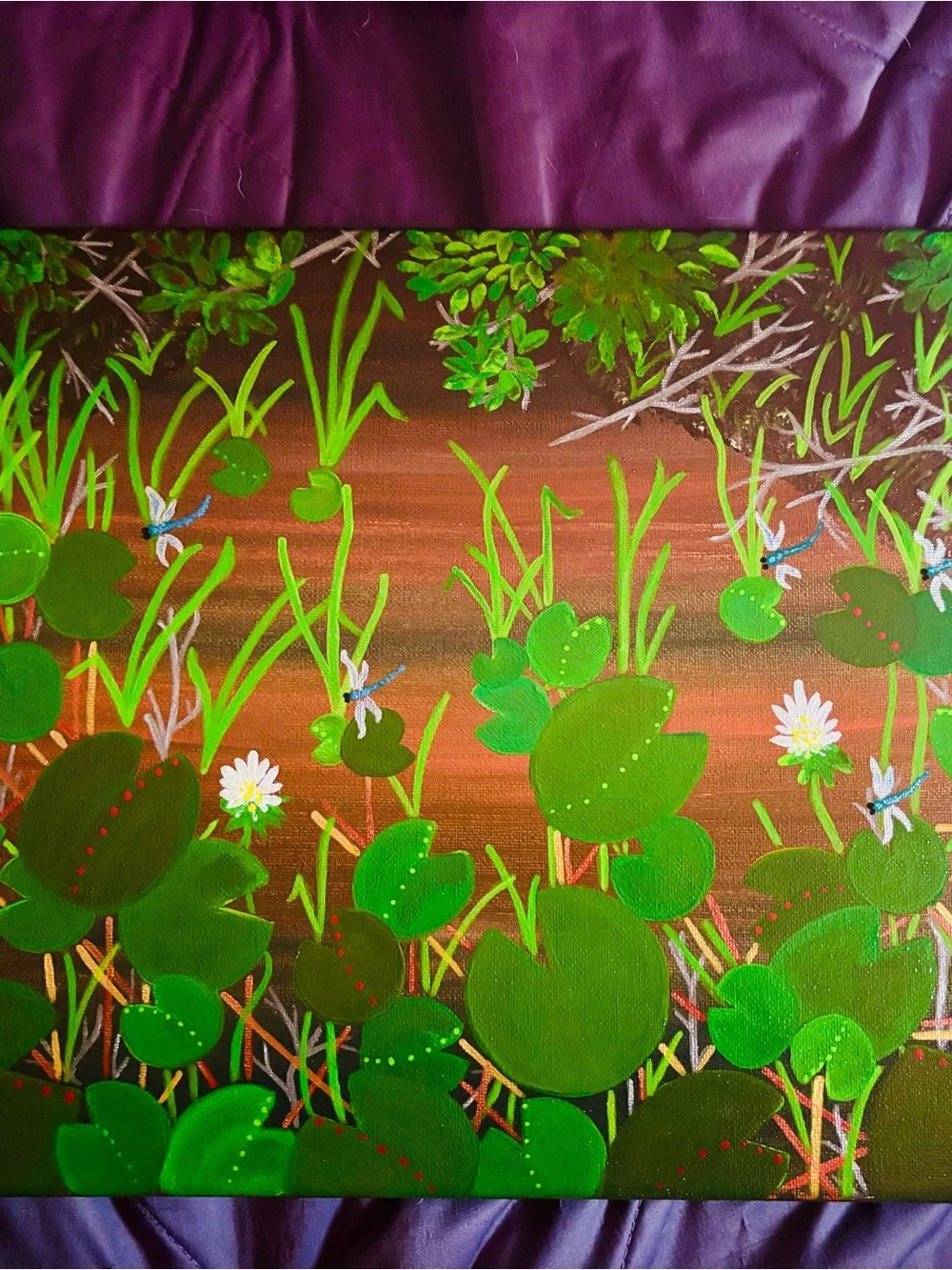 Green Lily Pad Floral Wall Art Canvas - Unbranded